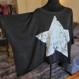 Blue Velvet Black Oversized Star Graphic Top Size Small